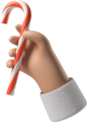 Tanned skin hand holding a Christmas candy cane PNG, SVG