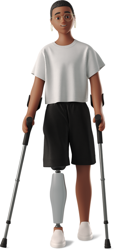 young woman with prosthetic leg on crutches PNG, SVG