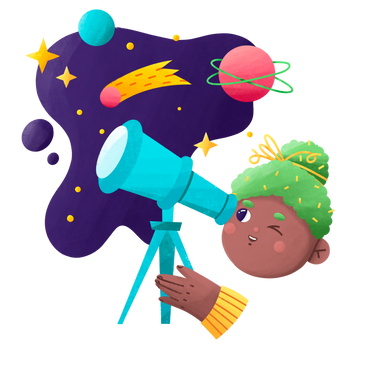 Scientist studying the galaxy through a telescope PNG, SVG