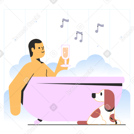 Man relaxing in bath with champagne PNG, SVG
