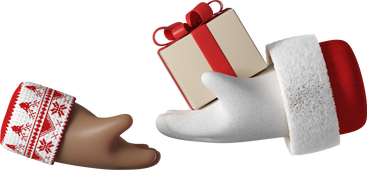 Santa Claus giving a gift box to dark brown skin hand PNG, SVG