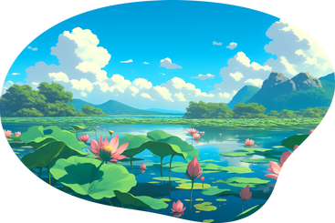 Lake with lotus background PNG, SVG