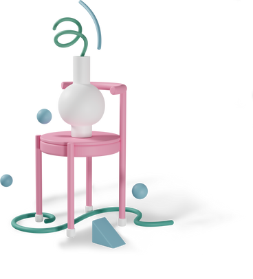 Stuhl und vase mit abstrakten formobjekten PNG, SVG