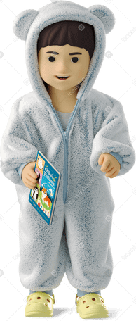 3D little child standing with a book PNG, SVG