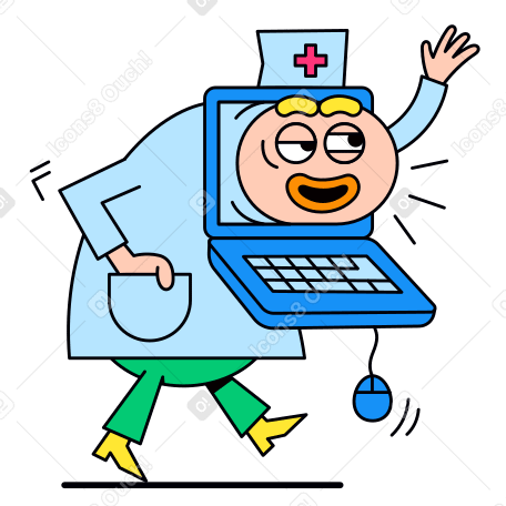 Doctor with laptop giving online consultation PNG, SVG
