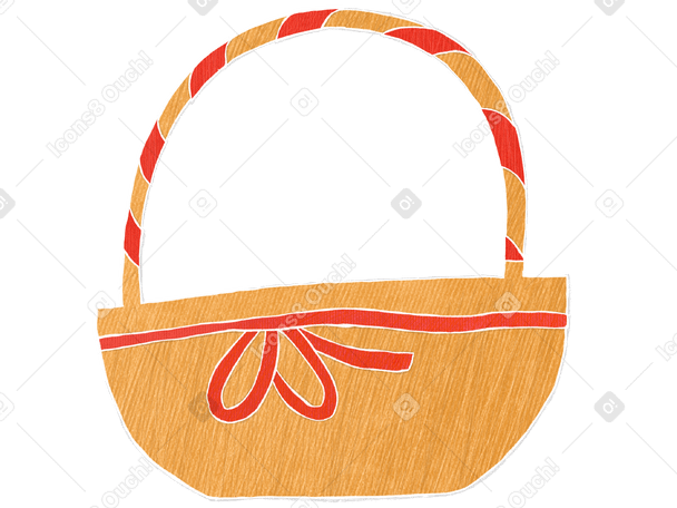 wicker basket with red ribbon Illustration in PNG, SVG
