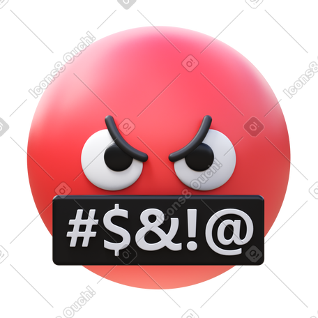 3D face with symbols on mouth PNG, SVG