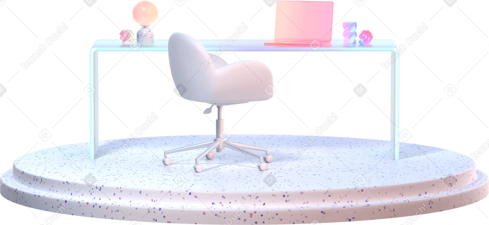 3D minimalist pastel desk and chair on a terrazzo platform PNG, SVG