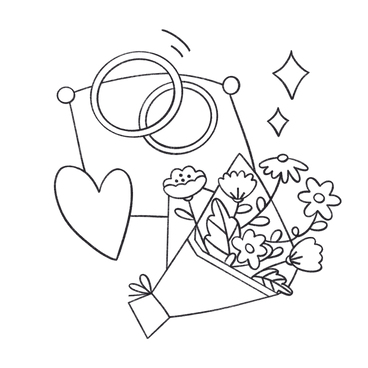 Wedding day with rings on a pillow and a bouquet of flowers PNG, SVG