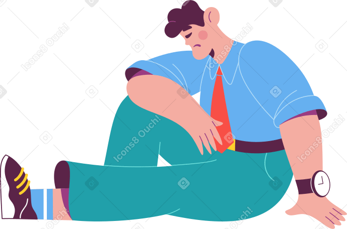 sad man sitting tired Illustration in PNG, SVG