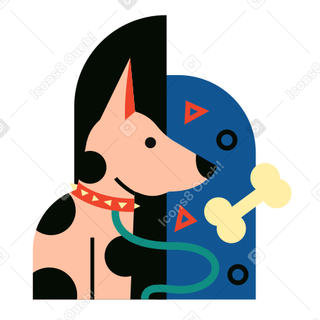 dog on a leash with bone PNG, SVG