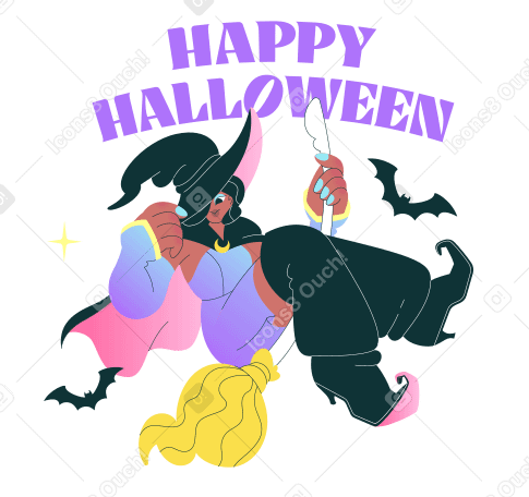 Texto feliz halloween letras con brujas y murciélagos PNG, SVG