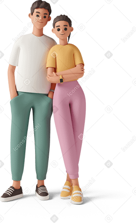 3D full length of young couple Illustration in PNG, SVG