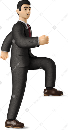 3D stepping businessman in black suit Illustration in PNG, SVG