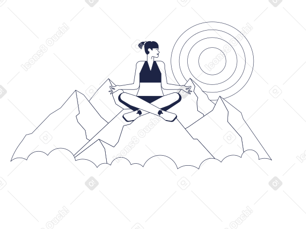 Femme assise dans une pose de méditation au sommet d'une montagne PNG, SVG