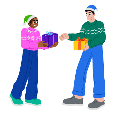 Friends giving each other сhristmas gifts PNG, SVG