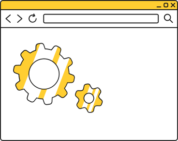 browser window with gears animated illustration in GIF, Lottie (JSON), AE