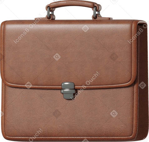 3D brown leather briefcase Illustration in PNG, SVG