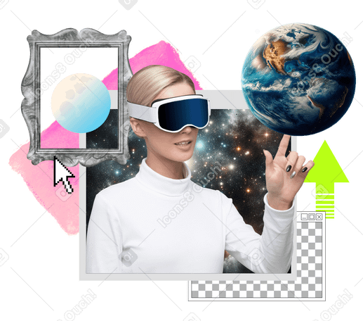 Woman exploring metaverse and virtual reality PNG, SVG