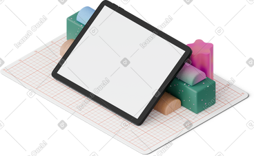 Isometric view of tablet mockup on cutting board PNG, SVG