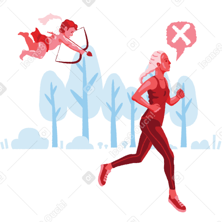 Woman running away from cupid because of unwanted love Illustration in PNG, SVG