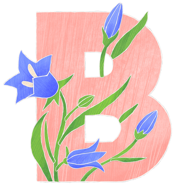 Pink letter b intertwined with blue bells PNG, SVG