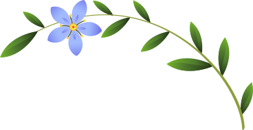 Un piccolo fiore blu su un lungo ramoscello con foglie PNG, SVG