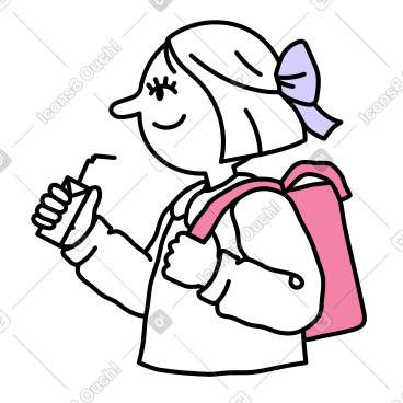 背着背包喝果汁的女孩 PNG, SVG