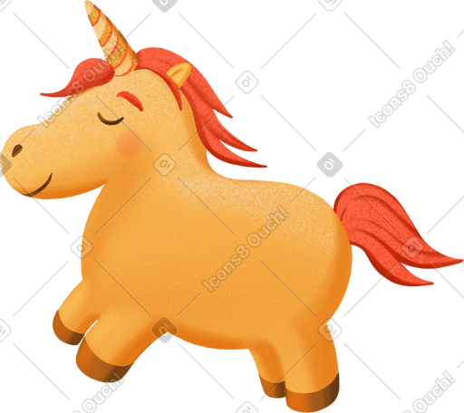 yellow unicorn with a red mane PNG, SVG