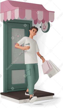 3D coffee shop visitor with cup of coffee in his hand в PNG, SVG
