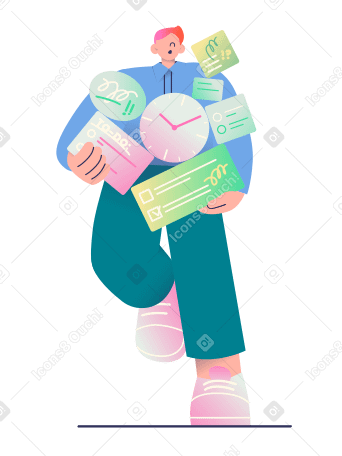 Young man struggling with time management PNG, SVG