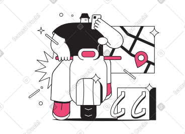 Man on scooter looking on map in phone PNG, SVG