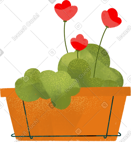 pot with red flowers PNG, SVG