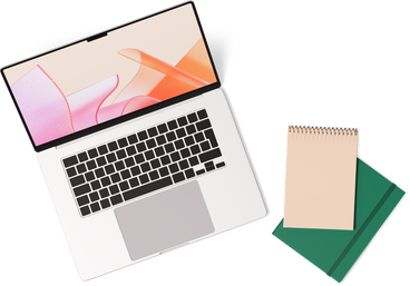 Top view of laptop and two notebooks в PNG, SVG