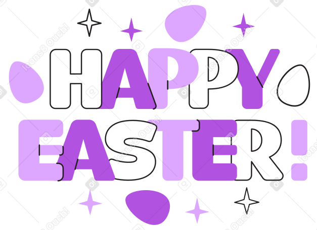 Lettering Happy Easter with eggs and stars text PNG, SVG