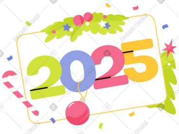 用圣诞树和糖果手杖文字写上 2025 年 PNG, SVG