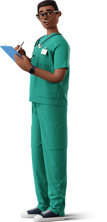 black doctor standing with clipboard and writing PNG, SVG
