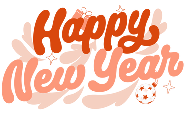 Lettering Happy New Year with decorative elements text PNG, SVG
