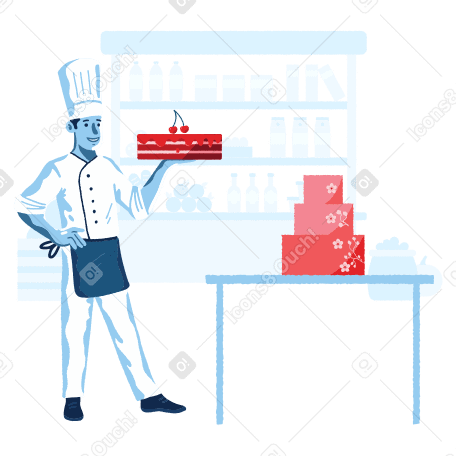 Pastry chef standing with a cake PNG, SVG