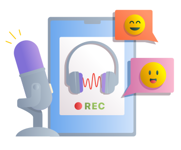 Podcast with microphone and tablet PNG, SVG