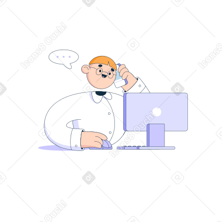 Man is working at a computer and talking on the phone PNG, SVG