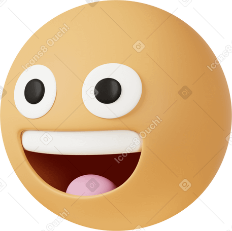 3D three quarter view of grinning face Illustration in PNG, SVG