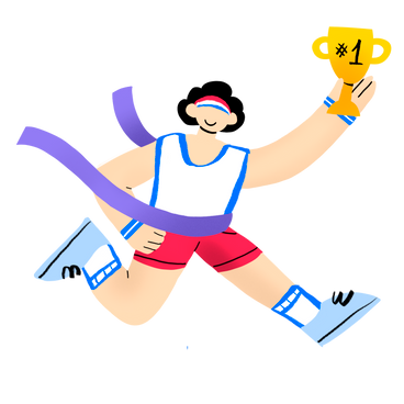 Runner finishing race with a golden cup PNG, SVG