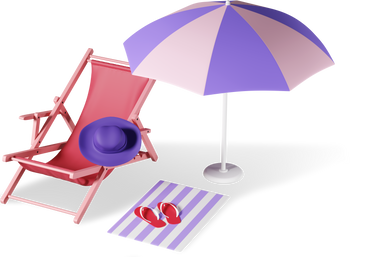 beach sunbed, umbrella, hat, towel and slippers PNG, SVG