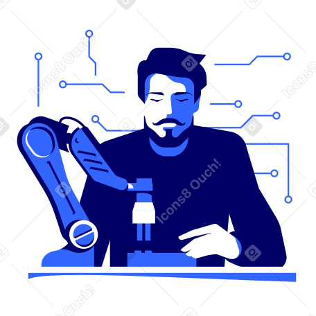 Engineer working with robotic arm PNG, SVG