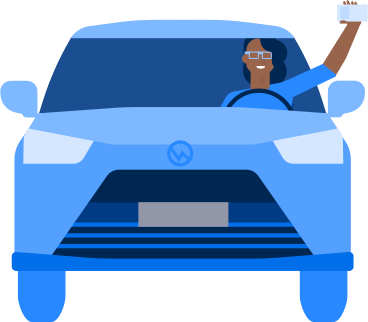 smiling woman driving car holds her license in one hand PNG, SVG