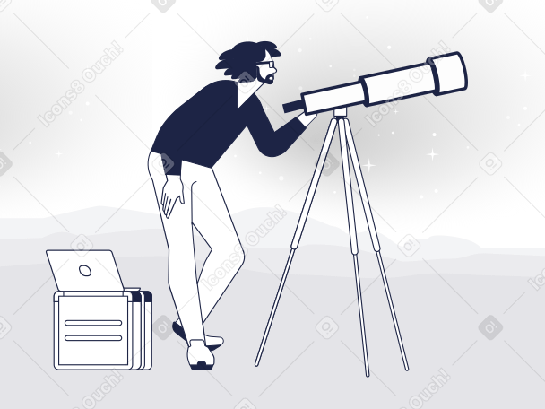 Man studies the night sky by telescope PNG, SVG