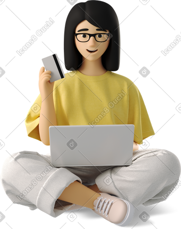 3D young woman shopping online PNG, SVG