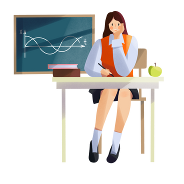 Student girl sitting at a desk in math class PNG, SVG