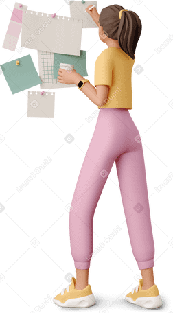 3D young woman pinning picture on moodboard PNG、SVG